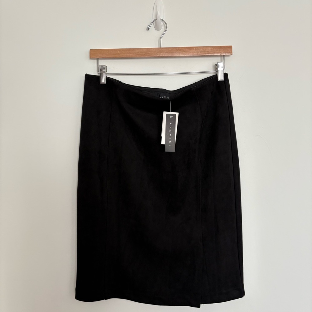 NWT Macys Womens Faux Leather Straight Pencil Skirt Lrg Black Elastic Waistband